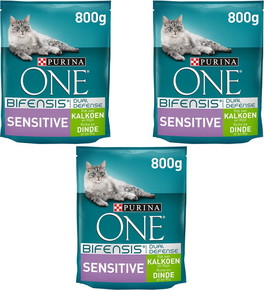  Purina One Bifensis Sensitive Rijk Aan Kalkoen En Rijst 800 Gram X 3