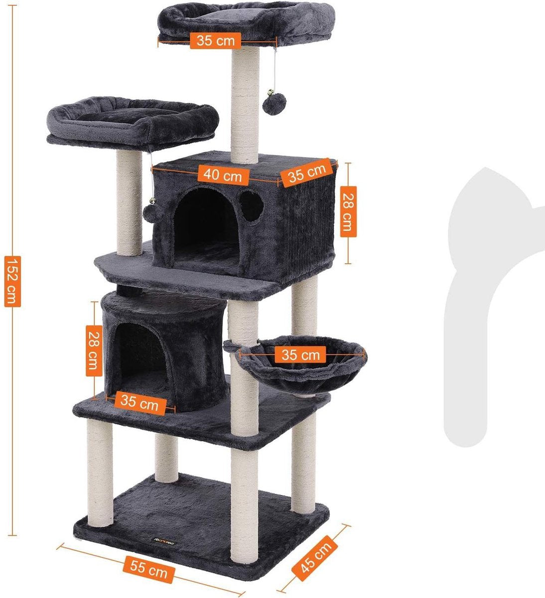  Hoppa! Kattenboom - Krabpaal - Grijs - Fluweel