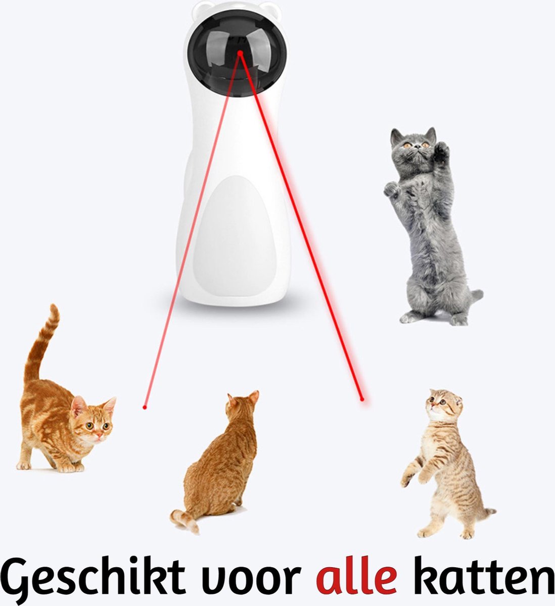 Merkloos Automatisch Kattenspeeltje Laser Intelligent Interactief Voor Katten – Laser Kat – 3 Verschillende Standen – Incl. Oplaadkabel – Geruisloze Motor