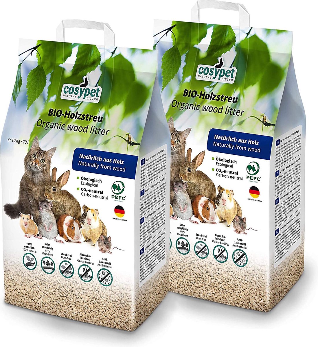  CosyPET Houtkorrels Kattenbakvulling 2x 20L (40l, 20kg)