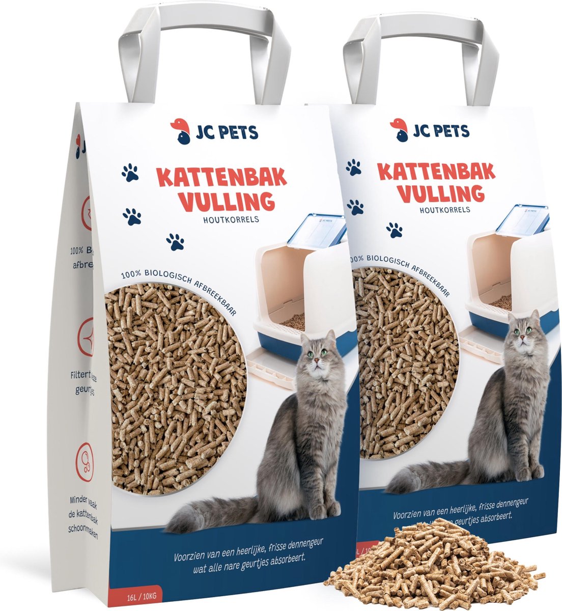  JC Pets Kattenbakvulling - 2 Zakken Houtkorrels X 16 L (32 L - 20 KG)
