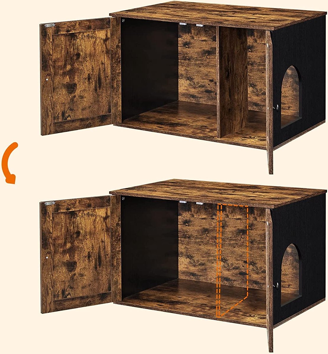  Meubelexpert Kattenhuis Voor Kattenbak - Met Deuren - Vintage - Bruinzwart - PCL002X02