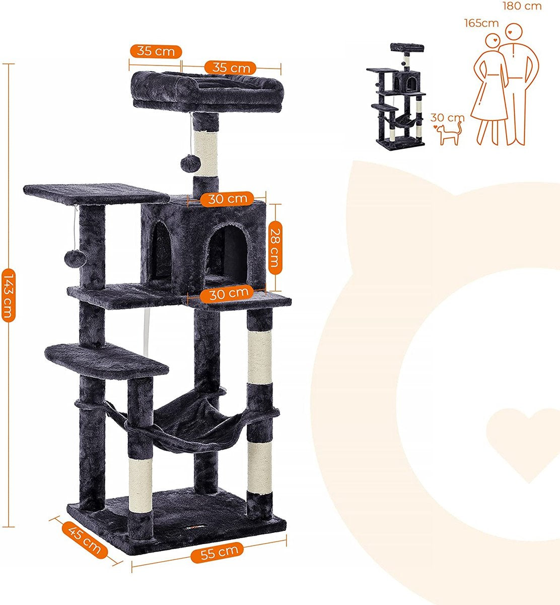  Krabpaal Met Hangmat Voor Meerdere Katten, Kattenboom, Rookgrijs