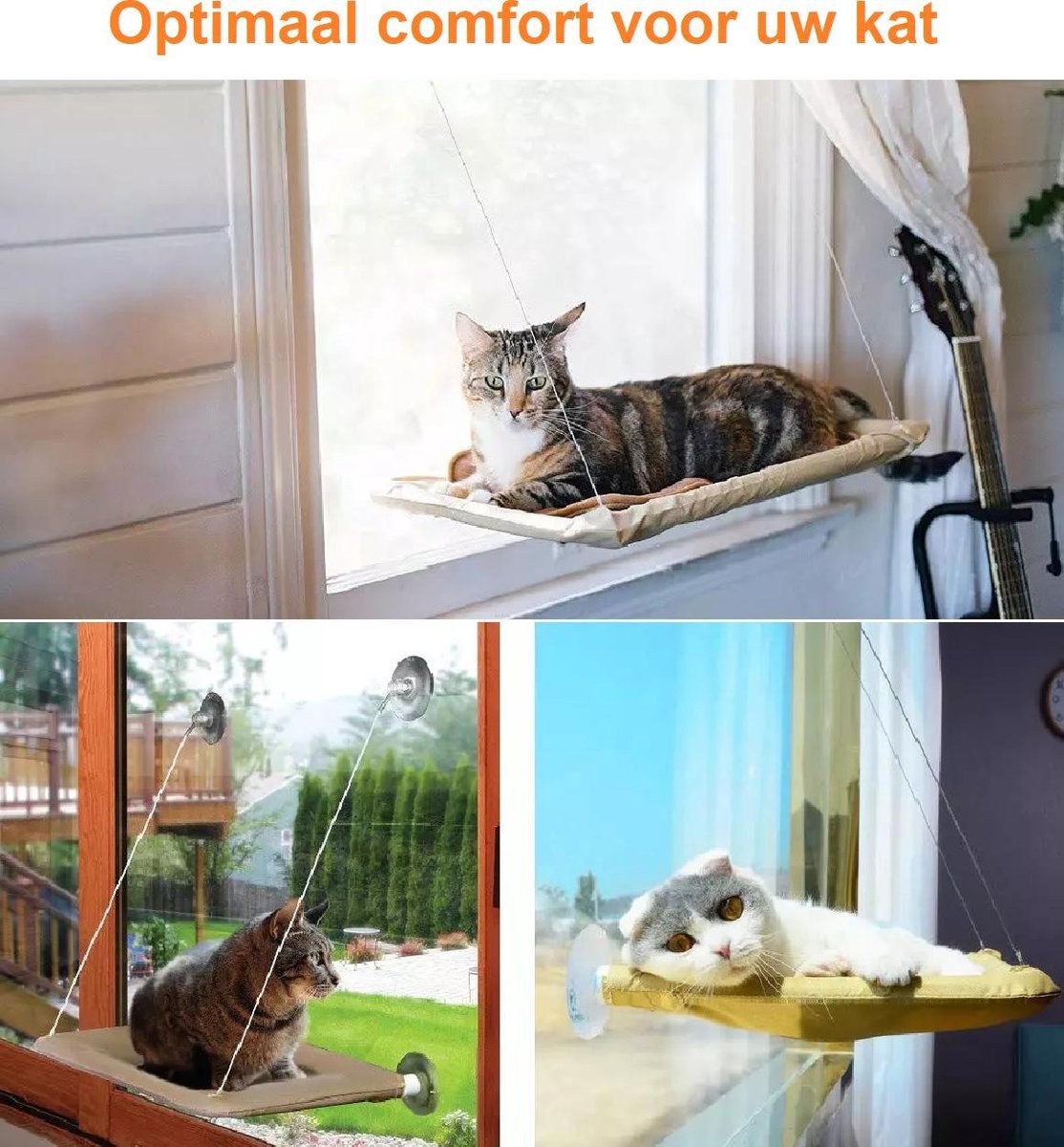 Merkloos Kattenhangmat – Hangmat Kat – Kattenmand Raam – Kattenkussen – Kattenbed – Poezenmand – Beige