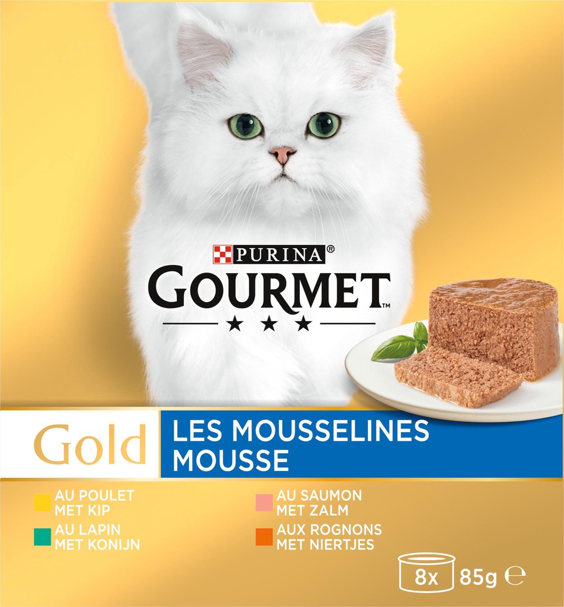  Gourmet Gold Mousse - Kattenvoer Natvoer - Kip, Zalm, Niertjes &amp; Konijn - 48 X 85 G