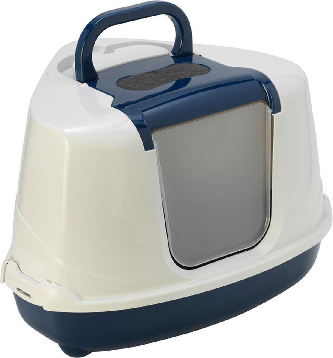  Moderna Flip Hoekkattenbak - Donkerblauw/Wit - 56 X 45 X 39 Cm