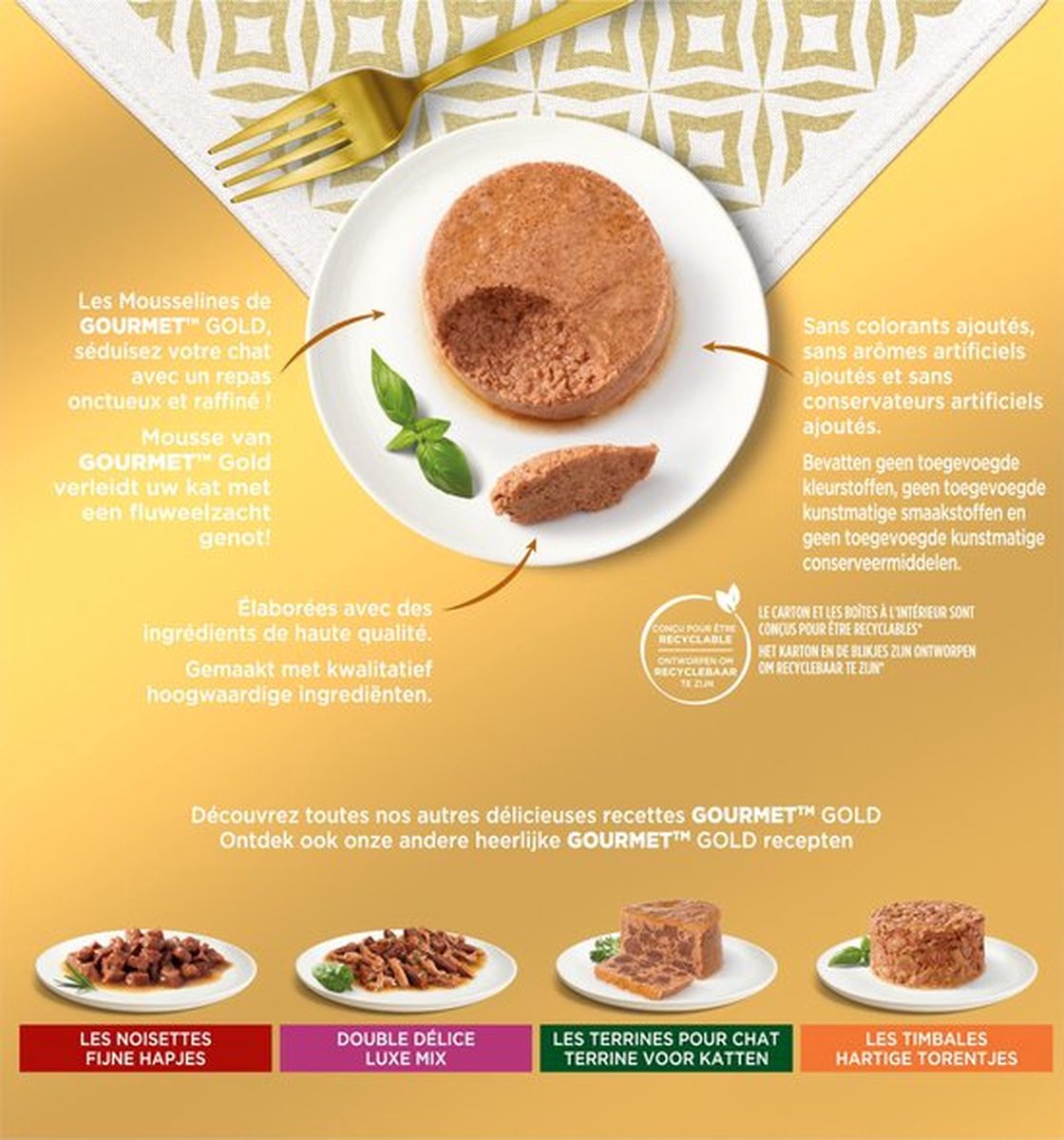  Gourmet Gold Mousse - Kattenvoer Natvoer - Kip, Zalm, Niertjes &amp; Konijn - 48 X 85 G