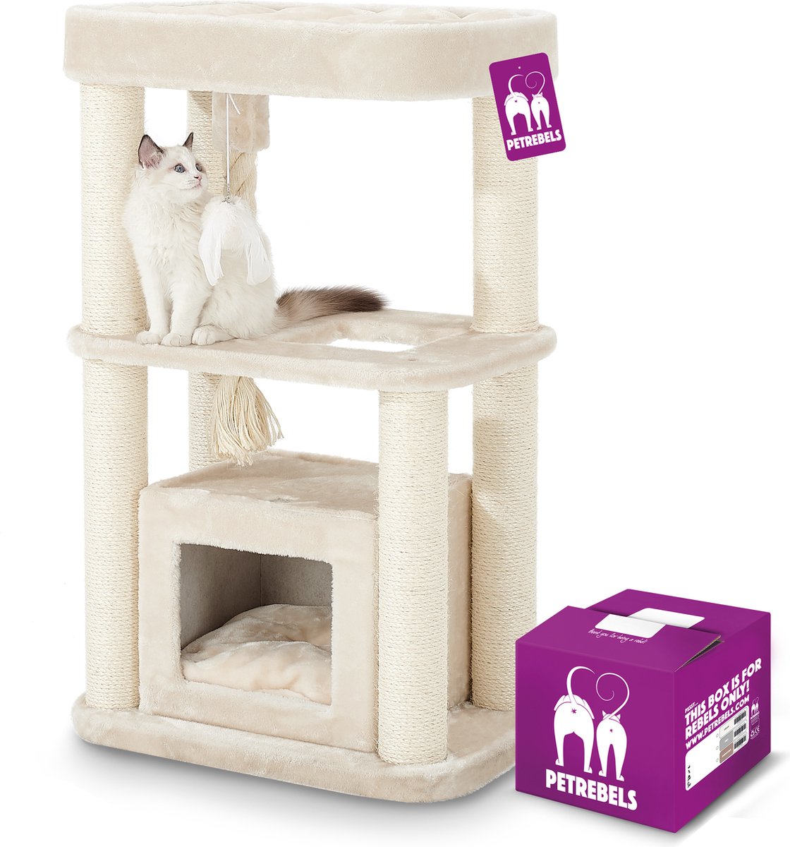  Petrebels Villa 100 Krabpaal - Creme - Modern - Stabiel - Meerdere Katten