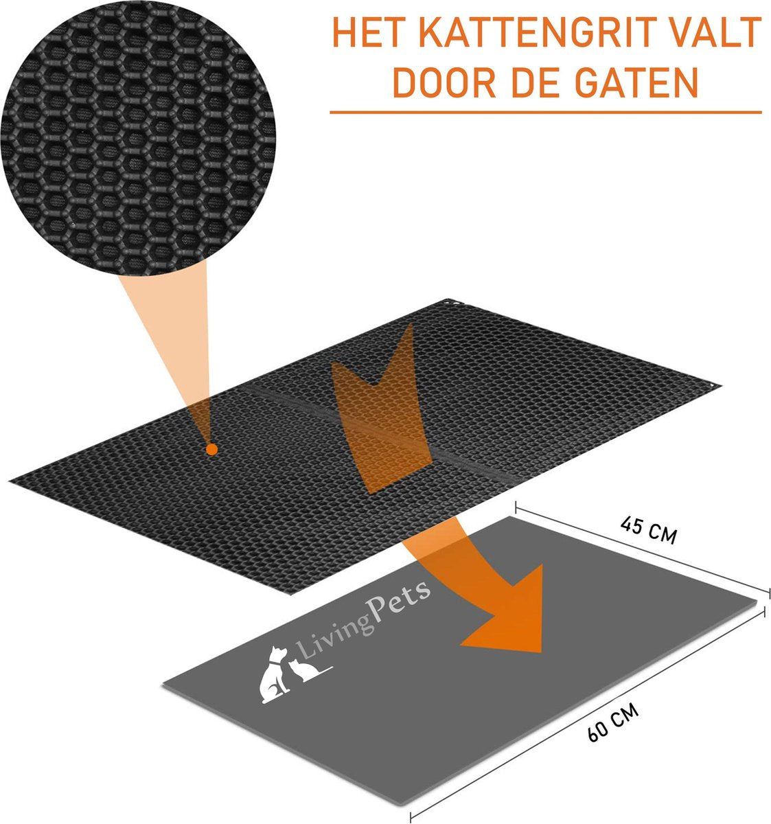  Lavida Home - Kattenbakmat - Grit Opvanger - 45 X 60 Cm - Dubbele Laag &amp; Waterdicht - Katten Mat - Katten Mat Met Opvangruimte Voor Grit - Katten Mat - Kat Benodigdheden - Kitten - Gritmat Voor Poes - Grijs