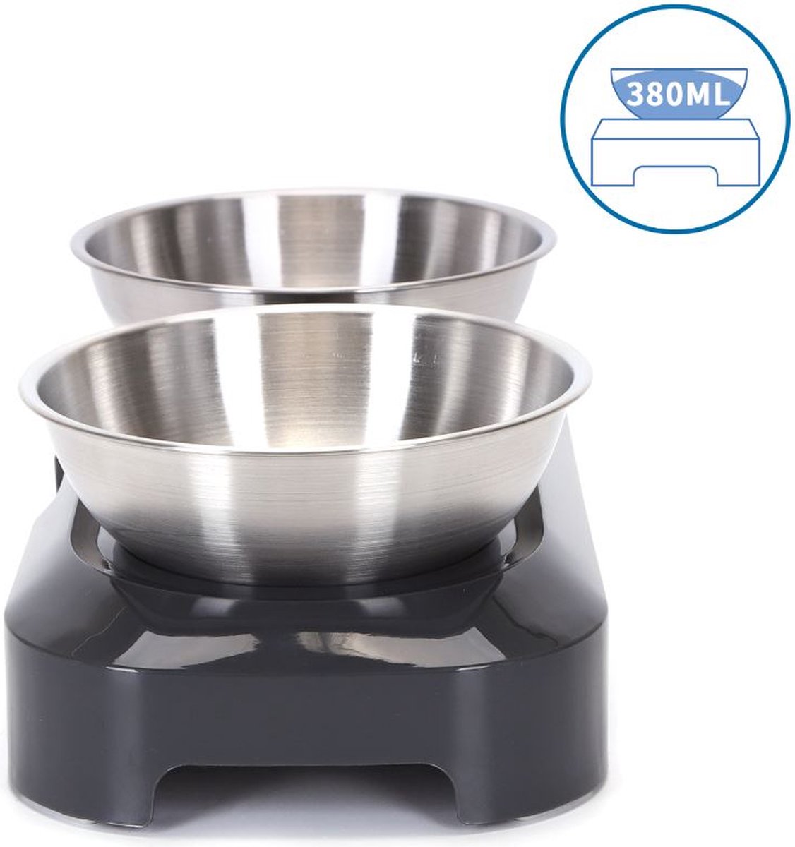 Nobleza Katten Voerbakjes - Ergonomische Dubbele Voerbak - Anti Braak Voerbak Voor Katten - Zwart - Dubbel - RVS