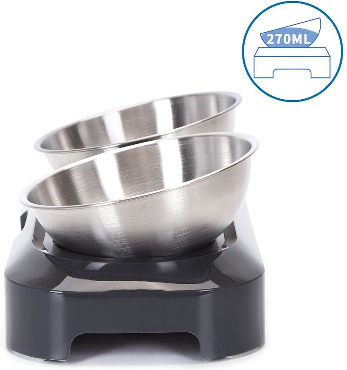  Nobleza Katten Voerbakjes - Ergonomische Dubbele Voerbak - Anti Braak Voerbak Voor Katten - Zwart - Dubbel - RVS