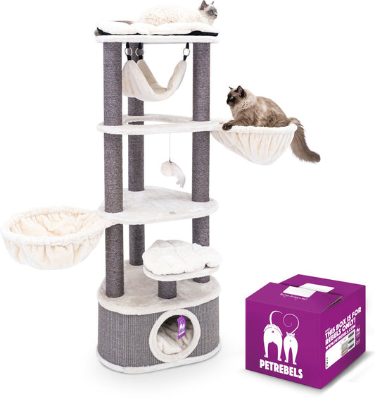  Petrebels Catharina 160 Krabpaal - Creme - 2 Hangmatten - Grote Katten