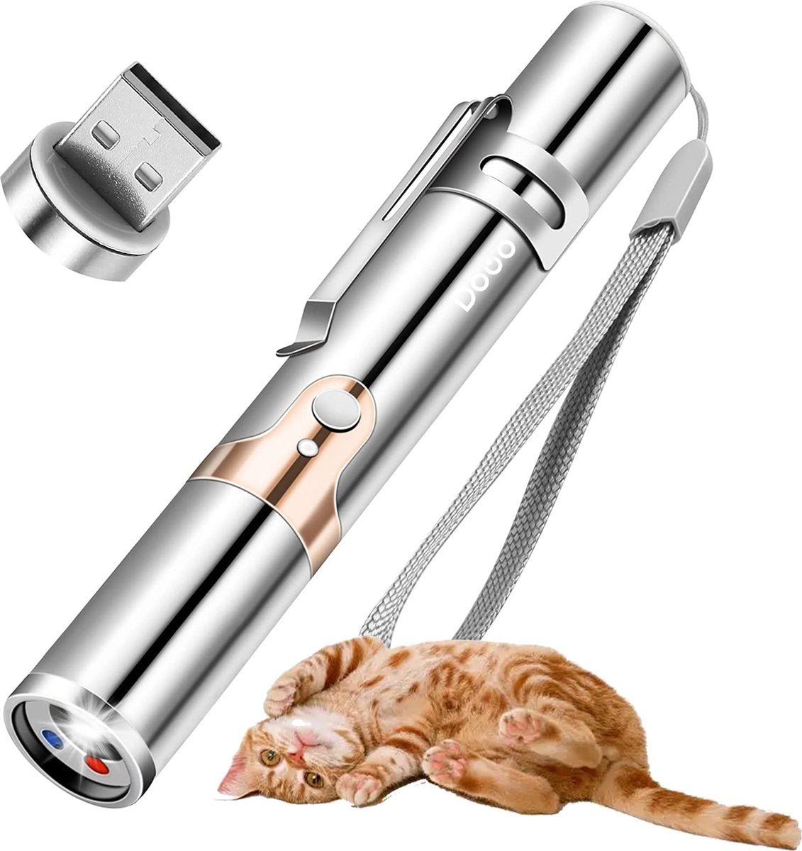  DOWO® - Laserpen - USB Oplaadbaar - Kattenspeeltjes - 7 Verschillende Standen - Laserlampje - RVS Zilver - Laser Pointer
