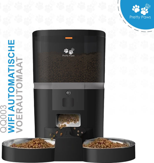  Pretty Paws QQ003 - Wifi Voermachine - Dubbele Voerbakjes - Zwart - Kat - 6L