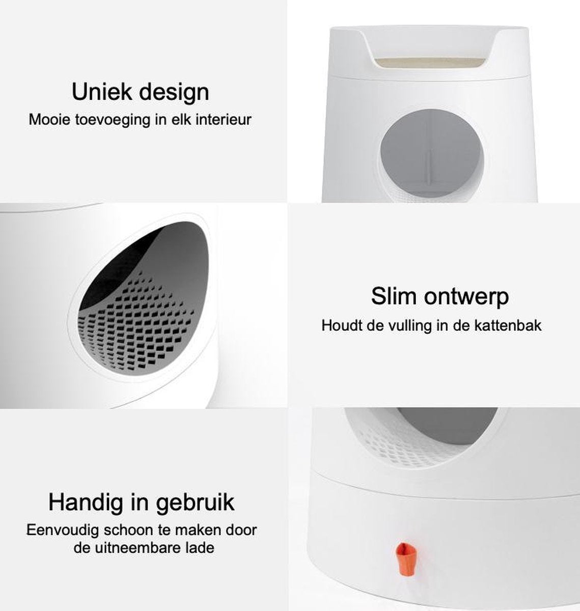  A Sunny Day Kattenbak Met Lade, Bedje En Krabplank - Inclusief Schepje - Design Kattenbak - Wit - Dichte Kattenbak - Kattenbak Gesloten