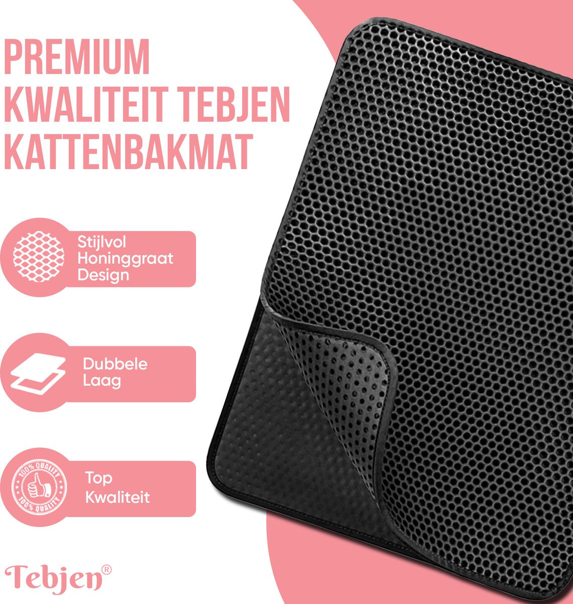  TEBJEN Kattenbakmat – Kattenbak Mat Grit Opvanger - Schoonloop Katten Mat – Dubbele Waterdichte Laag – Uitloopmat Kattenbak – Kattenbak Accessoires - Met Speelgoedmuisje En Schepje - 40x50cm