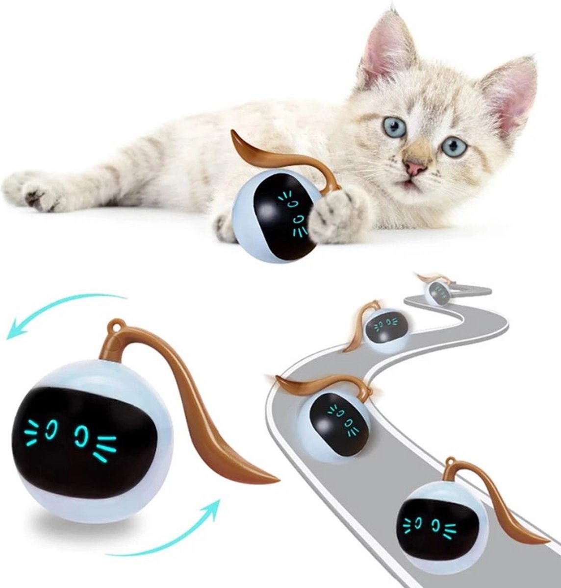  Otiume Slimme Katten Speeltje - Interactieve Zelf Rollende Bal Voor Katten - Kattenspeeltjes -Speelgoed Voor Dieren - USB Oplaadbaar