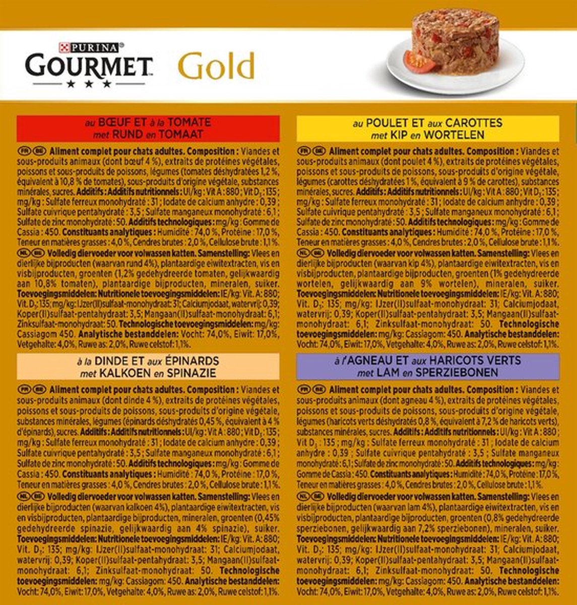  Gourmet Gold Hartig Torentje - Kattenvoer Natvoer - Vlees Met Groente Mix - 48 X 85 G