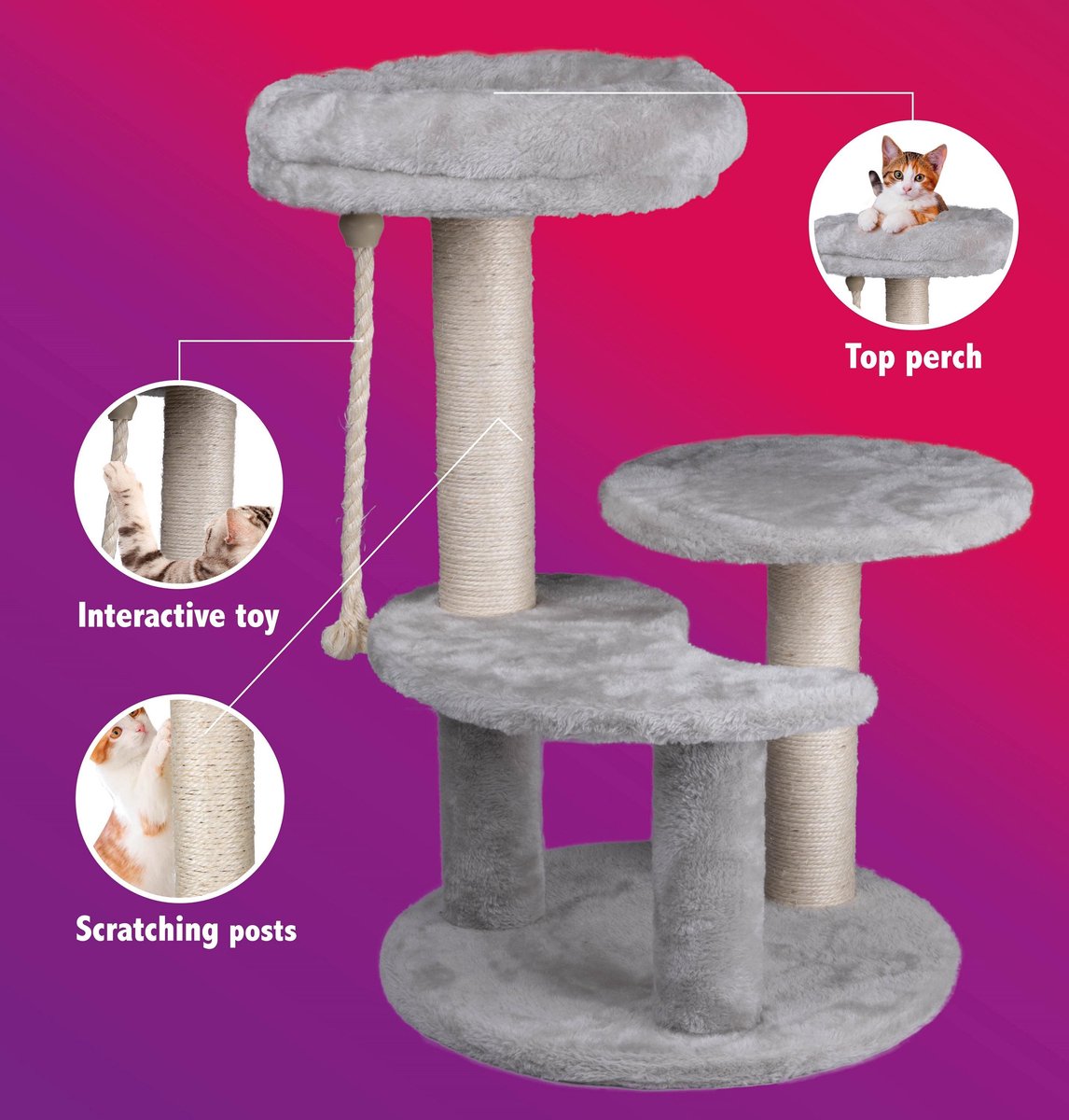  Maxxpro Krabpaal - Krabpaal Voor Katten - Kattenspeelgoed - 62 CM - 3 Platformen - Speeltouw - Sisal - Grijs