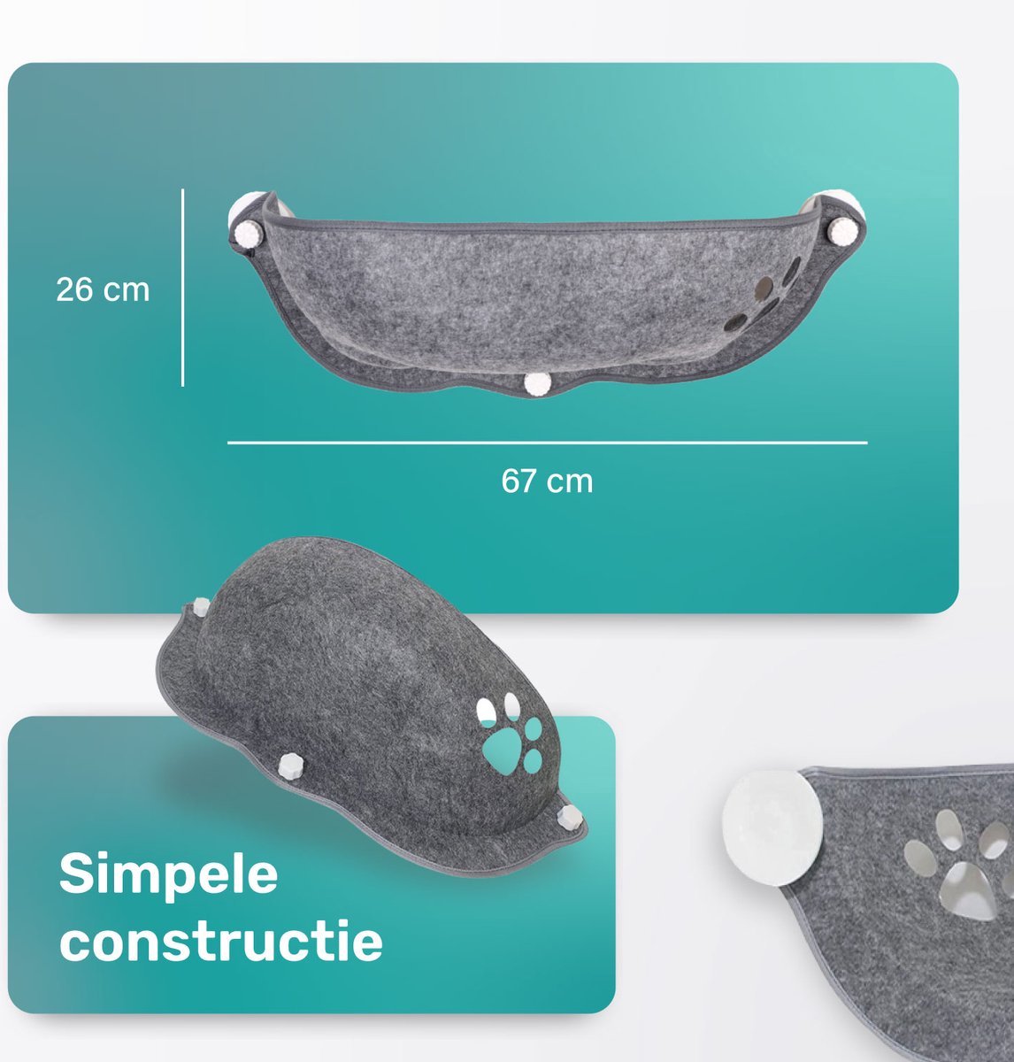  Kattenhangmat - Voor Aan Het Raam - Kom Vorm - Kattenmand - Raam - Hangmat Kat - Dieren - Kattenbed - Kattenmand - Slaapplek - Ligplaats - Grijs