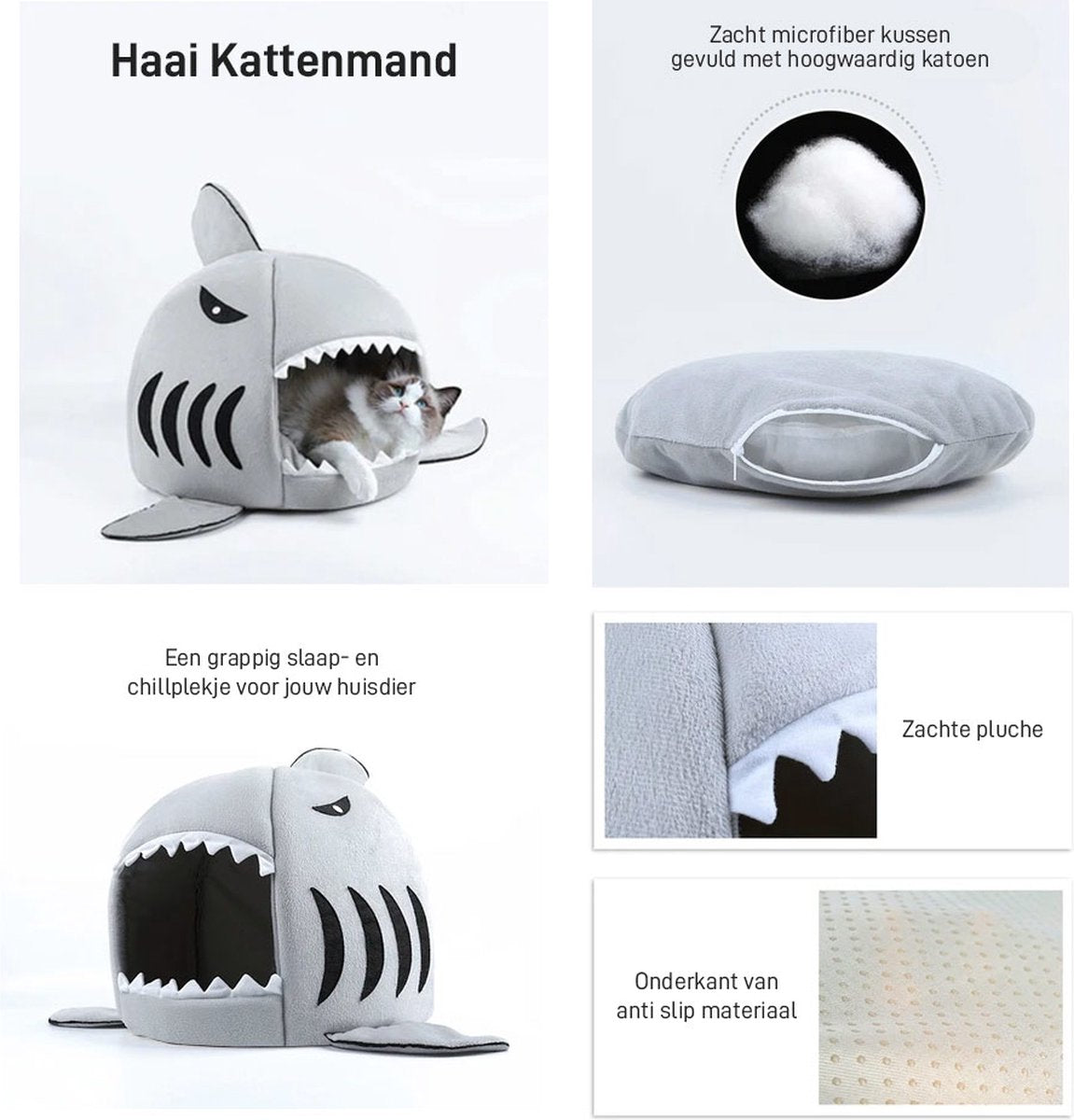  MikaMax Haai Hondenmand - Kattenmand - Dierenmand - Huisdierkussen - Mand Of Bed - Origineel - Extra Zacht Materiaal - 42 X 42 X 36 Cm