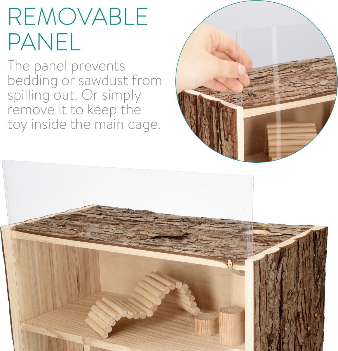  Navaris Houten Hamsterhuis - Speelhut Voor Hamsters, Kleine Knaagdieren, Gerbils, Muizen - Schuilplaats Op Twee Etages Voor Hamster, Cavia, Muis