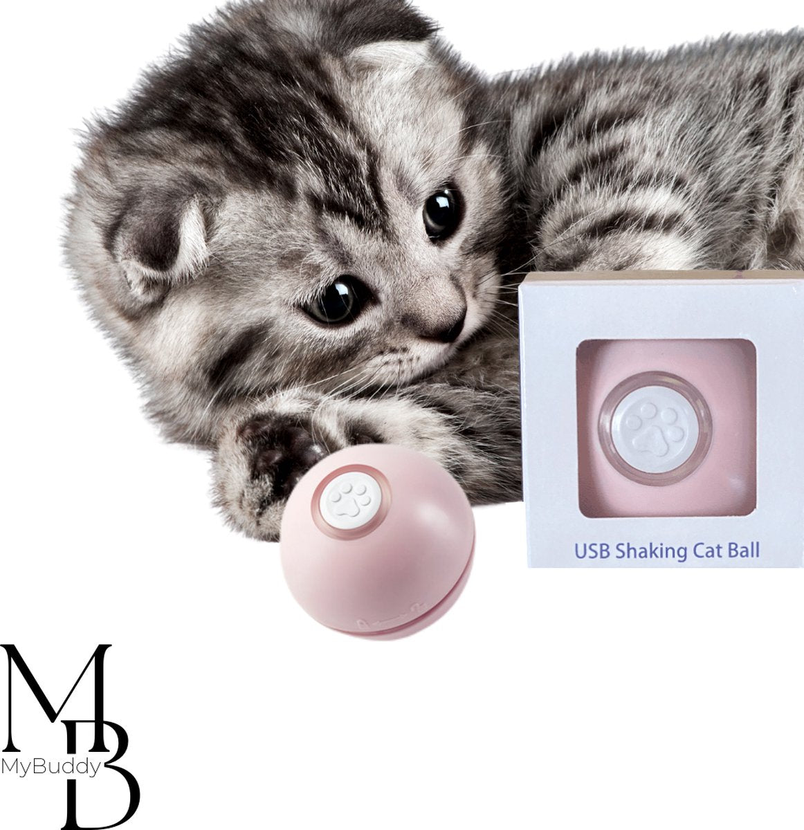  MyBuddy - Interactieve Zelf Rollende Bal - Kattenspeeltjes - Kattenspeelgoed - Bal Voor Katten - LED Lights - Speelgoed - USB - Roze