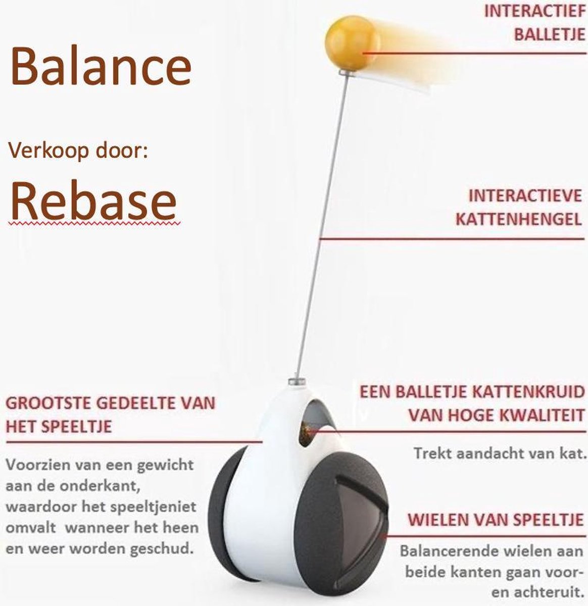  Balance Cat Toy - Katten Speelgoed - Intelligent - Draaiend Balletje Op Wielen - Balletje - Interactief Katten Speeltje - Kitten Bal