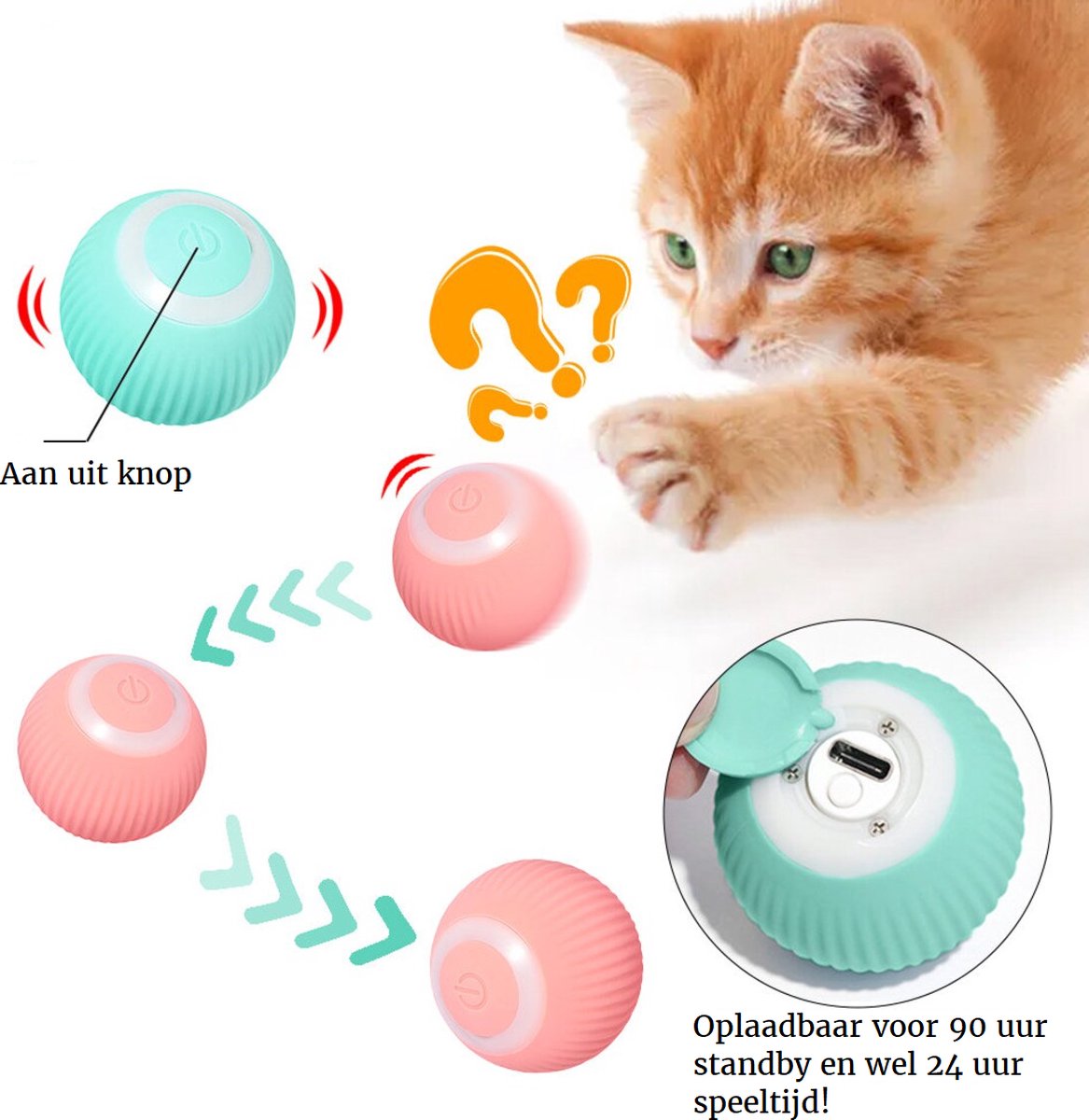  Otiume Slimme Katten Speeltje - Interactieve Zelf Rollende Bal Voor Katten - Kattenspeeltjes - USB Oplaadbaar- Turquoise