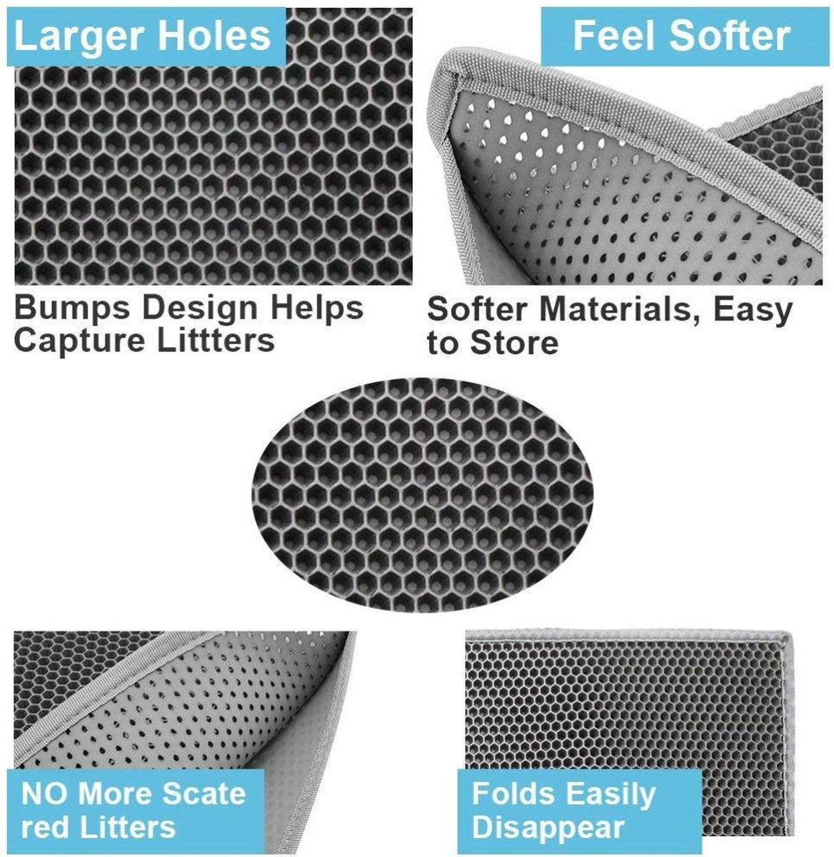  Oorspronkelijke Kattenbakmat, Kattenbak Mat Accessoire, Grit Opvangen, Honinggraad, Katten Mat, Waterdichte Dubbele Laag, Zwart, Urine/water Afstotend, Kat &amp; Kitten, Cat Litter Mat 40x50cm