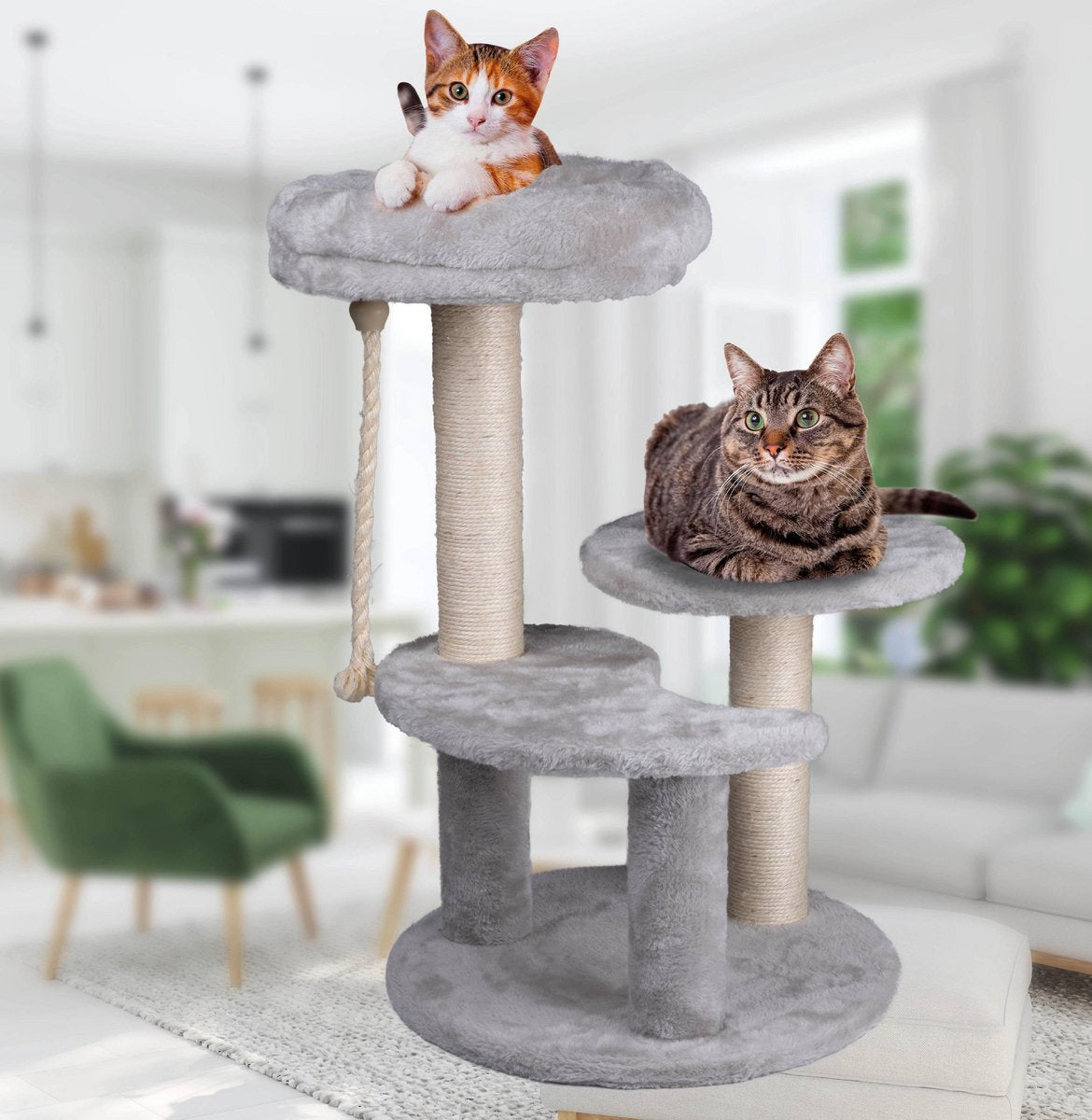  Maxxpro Krabpaal - Krabpaal Voor Katten - Kattenspeelgoed - 62 CM - 3 Platformen - Speeltouw - Sisal - Grijs