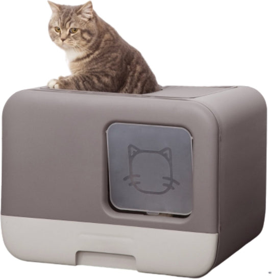  Kattenbak - 2 Uitgangen - Kattentoilet - Uitschuifbare Bodem - Met Schepje - Grijs 53 X 40 X 40 Cm