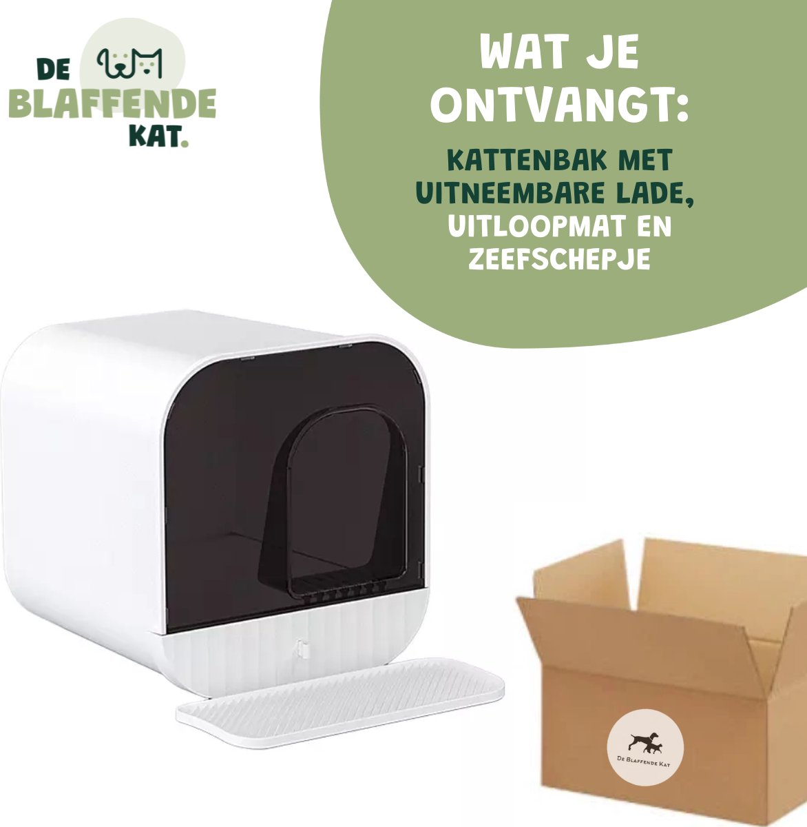  De Blaffende Kat Moderne Kattenbak - Met Uitneembare Lade En Kattenbak Mat