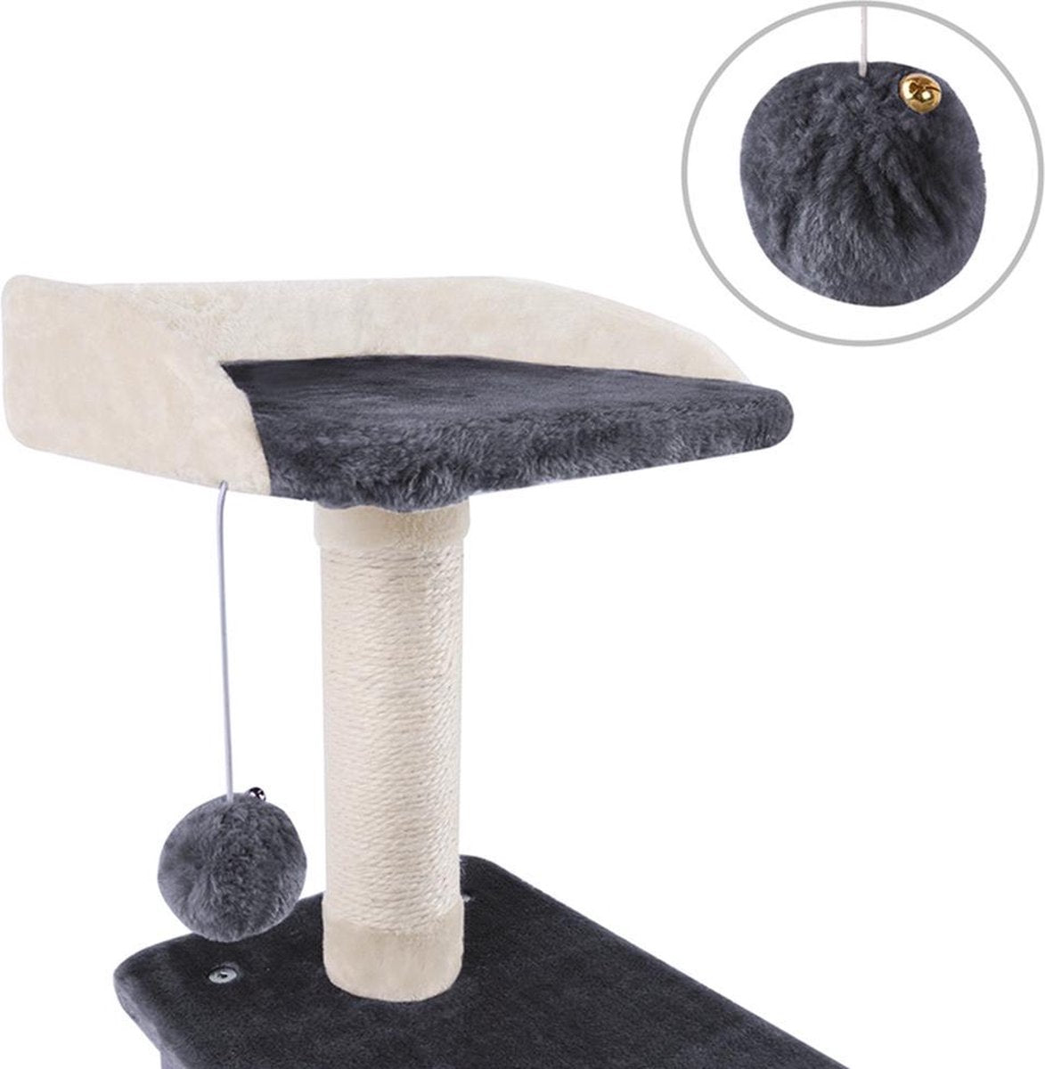 Merkloos MC Star Krabpaal 100cm Met Schraper Meerdere Platforms, Tweedeurs Kattengrotten, Speelgoedballen Met Bellen, Krabbed Natuurlijk Sisal Katten Spelletjes - Grijs&amp;Beige, 100cm