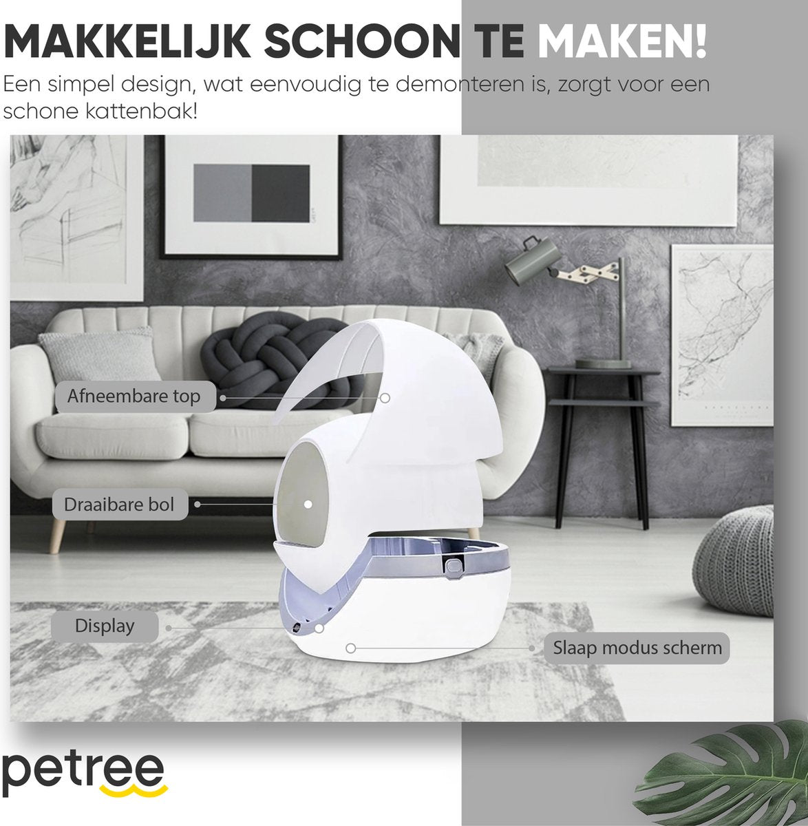  Petree Dome- Zelfreinigende Kattenbak - Automatisch - Katten - Anti-geur - 60 X 35 X 60 Cm