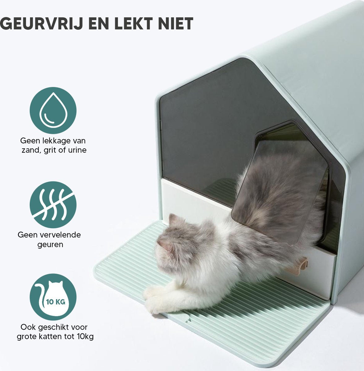  Kattenbak Villa Met Dubbele Voerbak En Kattenbakmat – Kat - Drinkbak – Modern En Stijlvol - Design - Groen