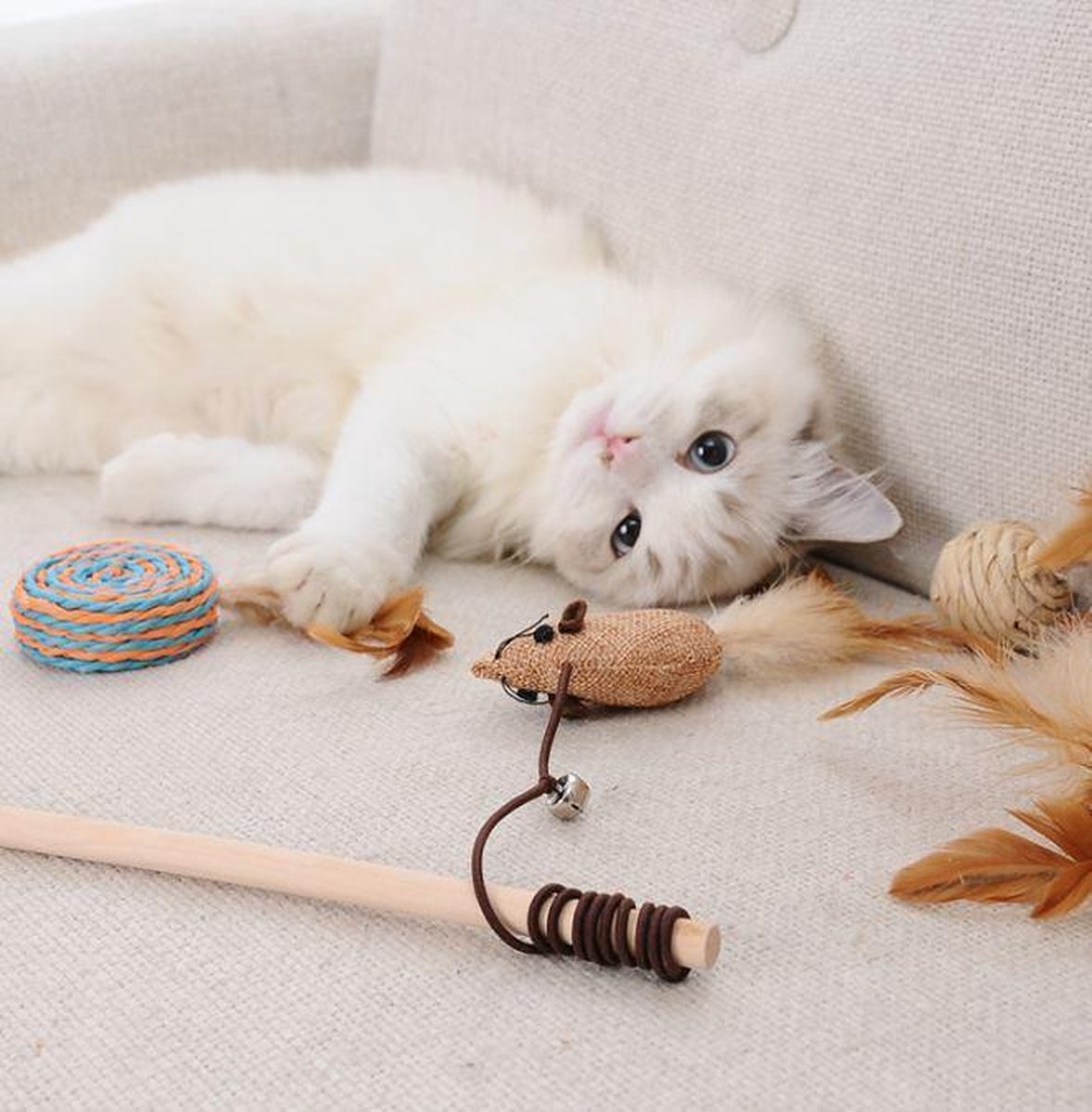  GIZMO Luxe Kattenspeeltjes Set - 7 Speeltjes - Interactieve Kattenhengel, Kattenspeelgoed &amp; Speelmuisjes - Kitten Speeltjes