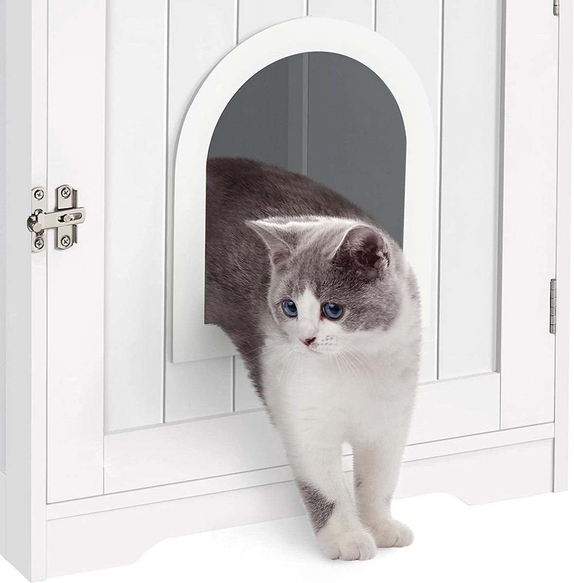  MEUBELEXPERT - Kattenhuis Kattenmand Wit Gesloten Kattentoilet Met Ingang En Handdoekhouder Kattenbak Kast Voor Katten Honden Huisdier 48,5 X 51 X 51,5 Cm Hout