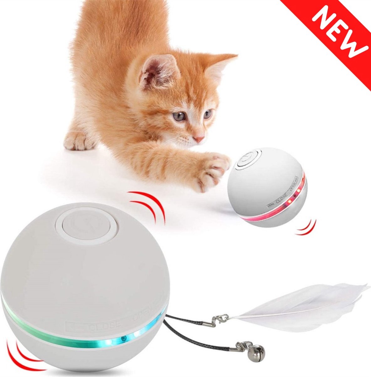  Catchit!® Interactieve Zelfrollende Bal Katten - Kattenspeeltjes - Inclusief USB Kabel En Staartjes - Kattenspeelgoed - Smart - Grijs
