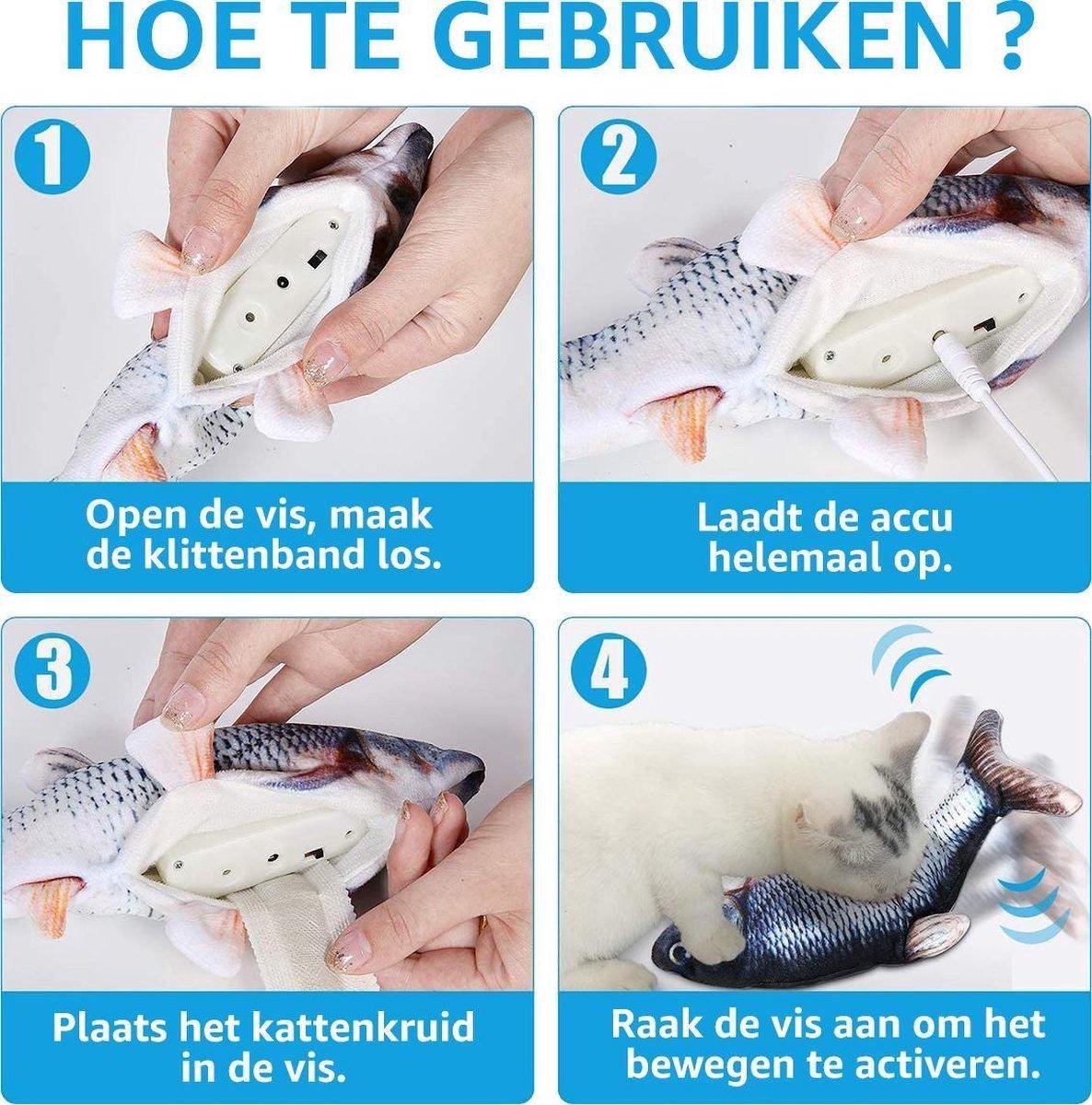  TwinQ Dansende Vis - Bewegende Vis Met Kattenkruid - Kattenspeeltjes - USB Oplaadbaar - Speelgoed Voor Katten - Incl. Kattenlampje