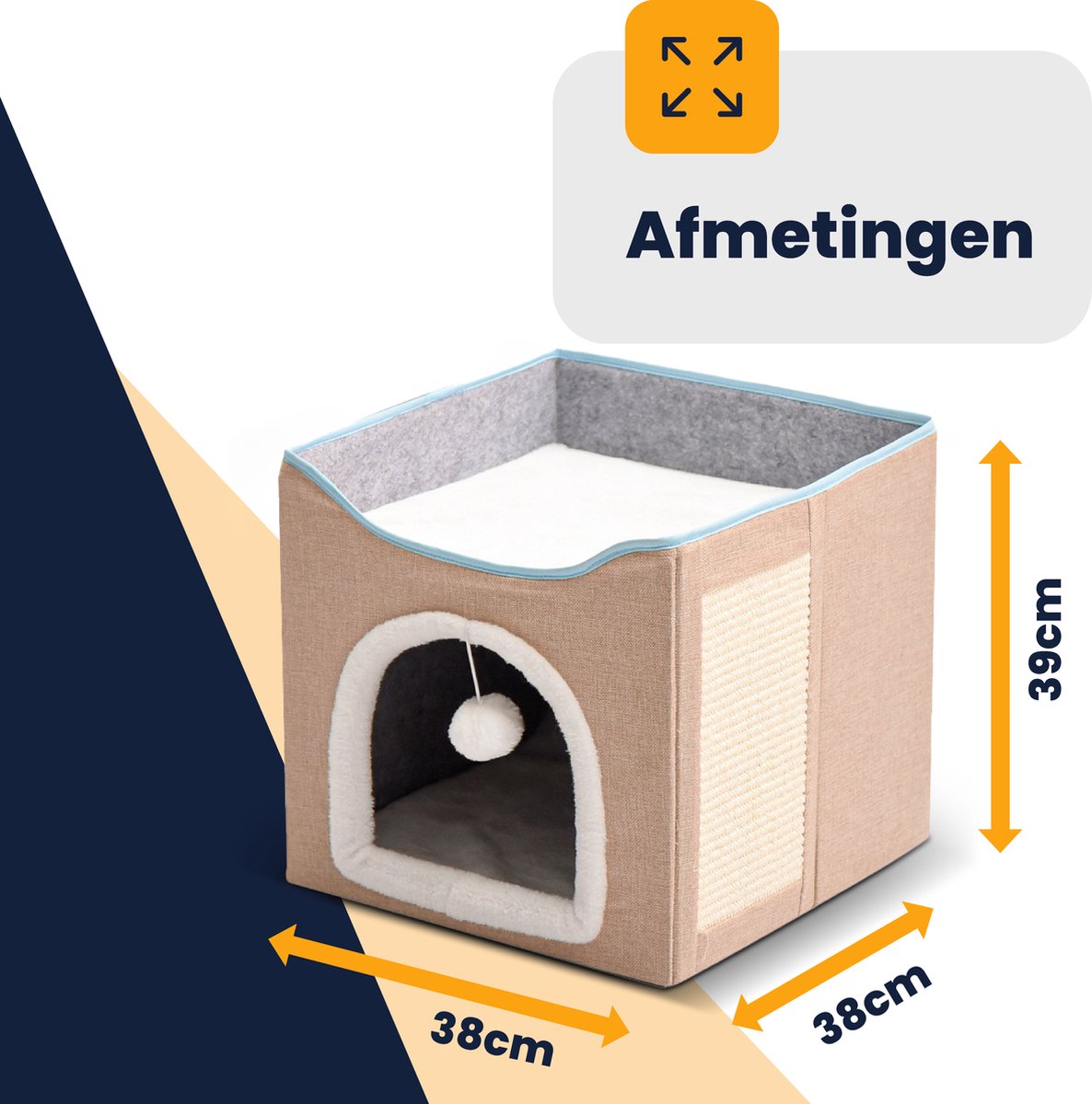  MIRO Katten Huis - Kattenhuizen - Kattenhok - Kattenmand - Dierenhuis - Opvouwbaar - Met Krabmat - Abrikoos