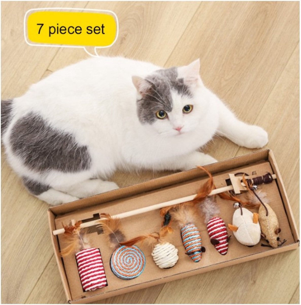  Kattenspeelgoed - Set Met 7 Kattenspeeltjes - Complete Set - Kattenhengel - Speelmuis