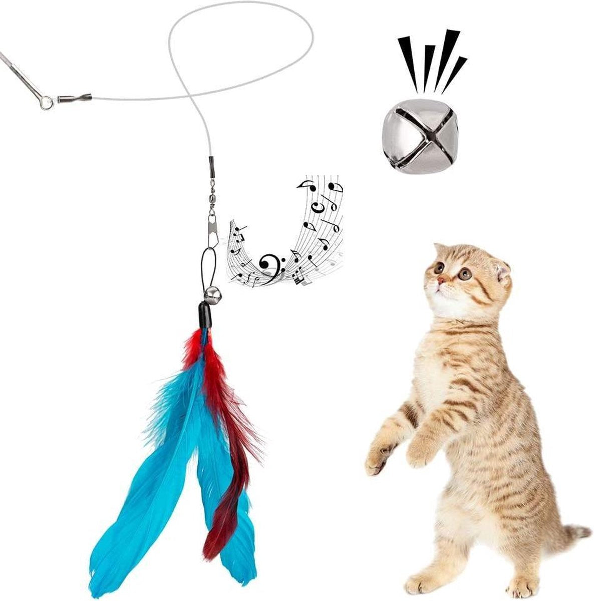 Merkloos 2 Kattenhengels Met 10 Speeltjes – Bewegende Kattenspeeltjes Met Veren En Belletjes – Interactieve Kattenspeelgoed Voor Kittens – Cat Toys