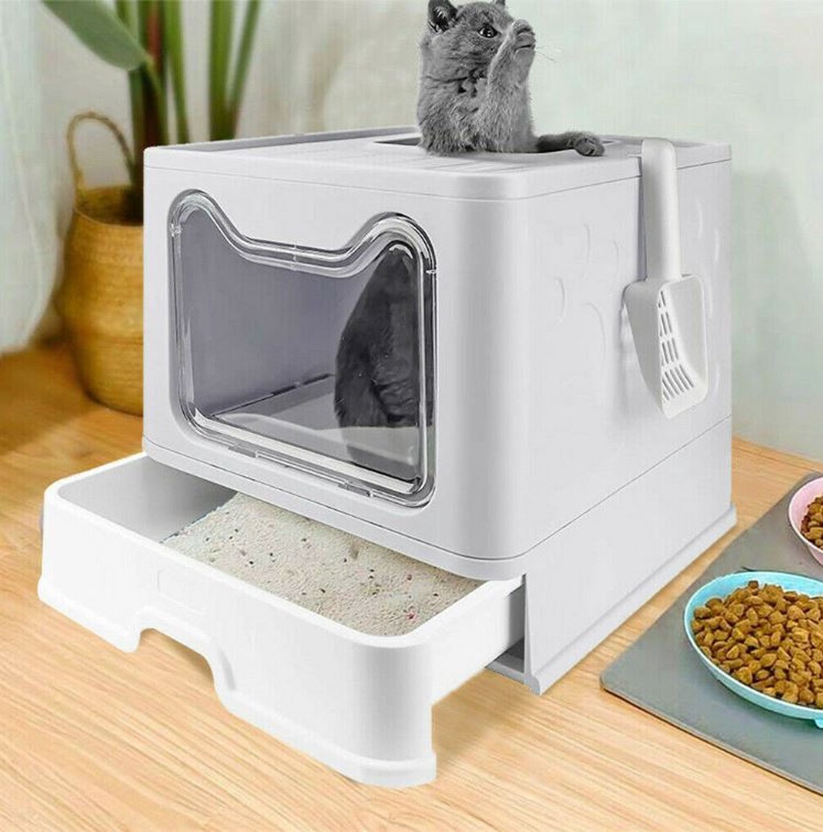  LooMar Kattenbak Groot - Kattenbak XXL - Kattenbak Grote Katten - Opvouwbaar - Grijs