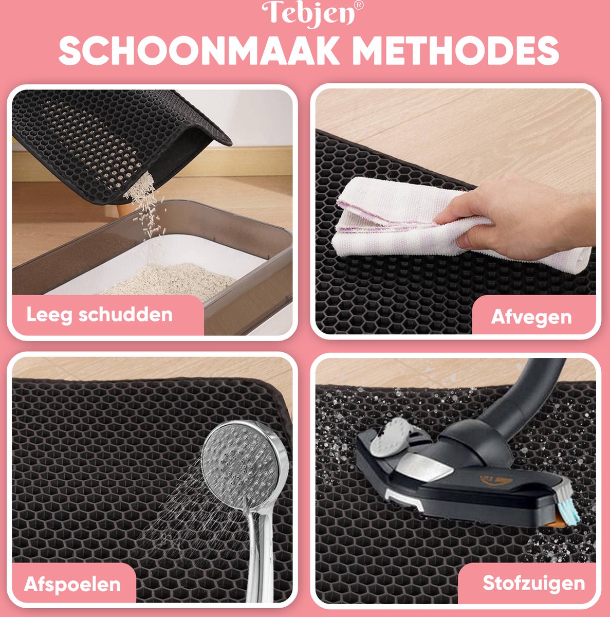  TEBJEN Kattenbakmat – Kattenbak Mat Grit Opvanger - Schoonloop Katten Mat – Dubbele Waterdichte Laag – Uitloopmat Kattenbak – Kattenbak Accessoires - Met Speelgoedmuisje En Schepje - 30cm * 30cm