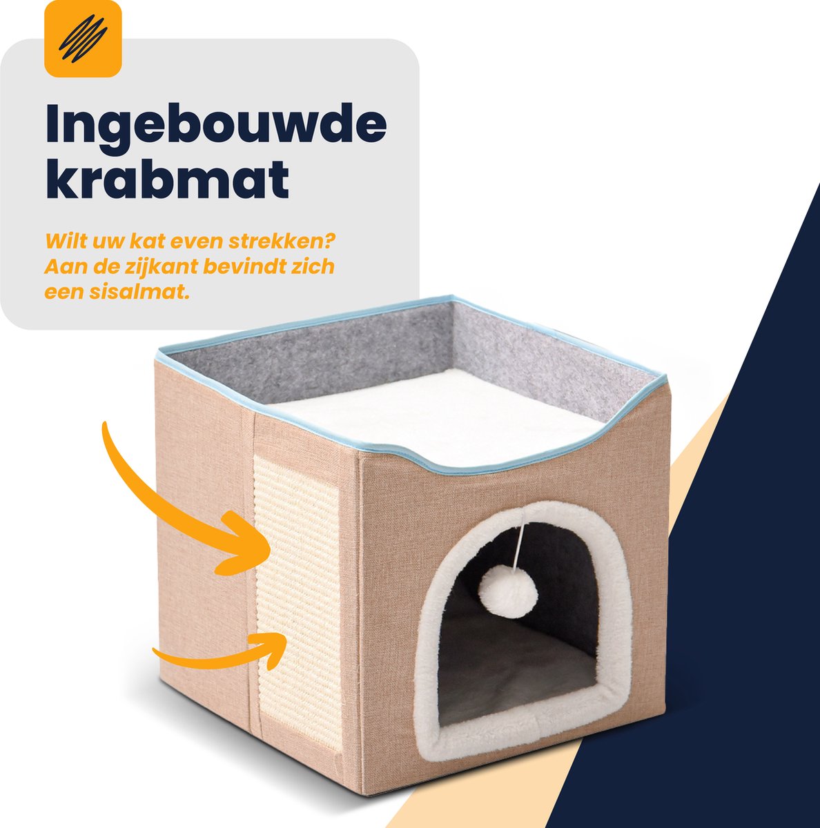  MIRO Katten Huis - Kattenhuizen - Kattenhok - Kattenmand - Dierenhuis - Opvouwbaar - Met Krabmat - Abrikoos