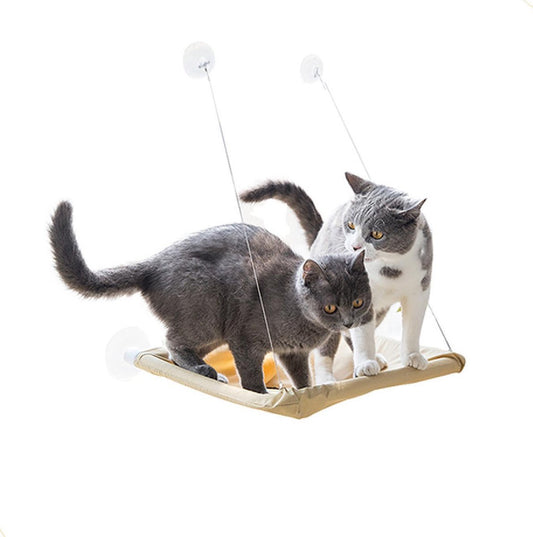Merkloos Kattenhangmat – Hangmat Kat – Kattenmand Raam – Kattenkussen – Kattenbed – Poezenmand – Beige