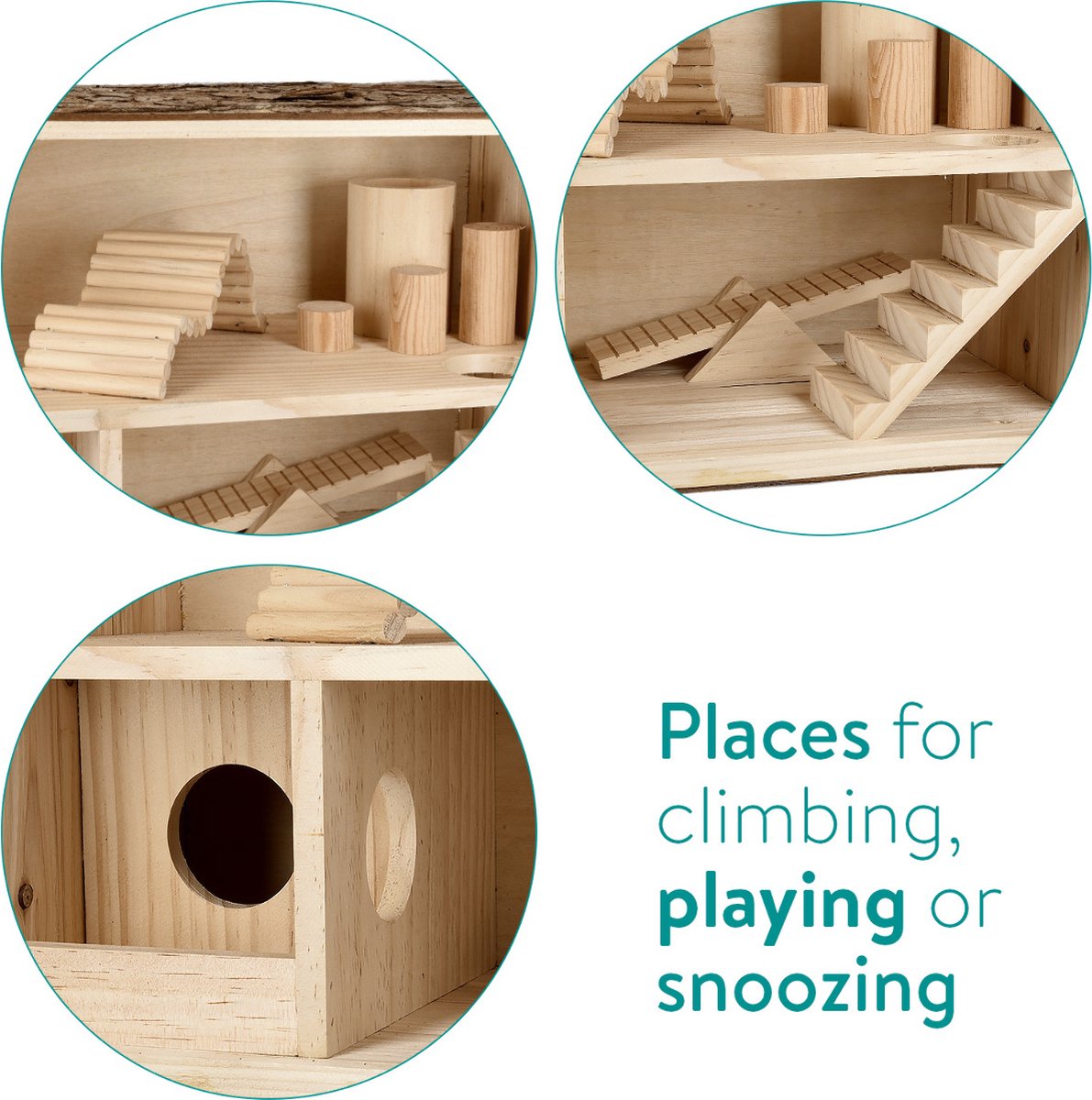  Navaris Houten Hamsterhuis - Speelhut Voor Hamsters, Kleine Knaagdieren, Gerbils, Muizen - Schuilplaats Op Twee Etages Voor Hamster, Cavia, Muis