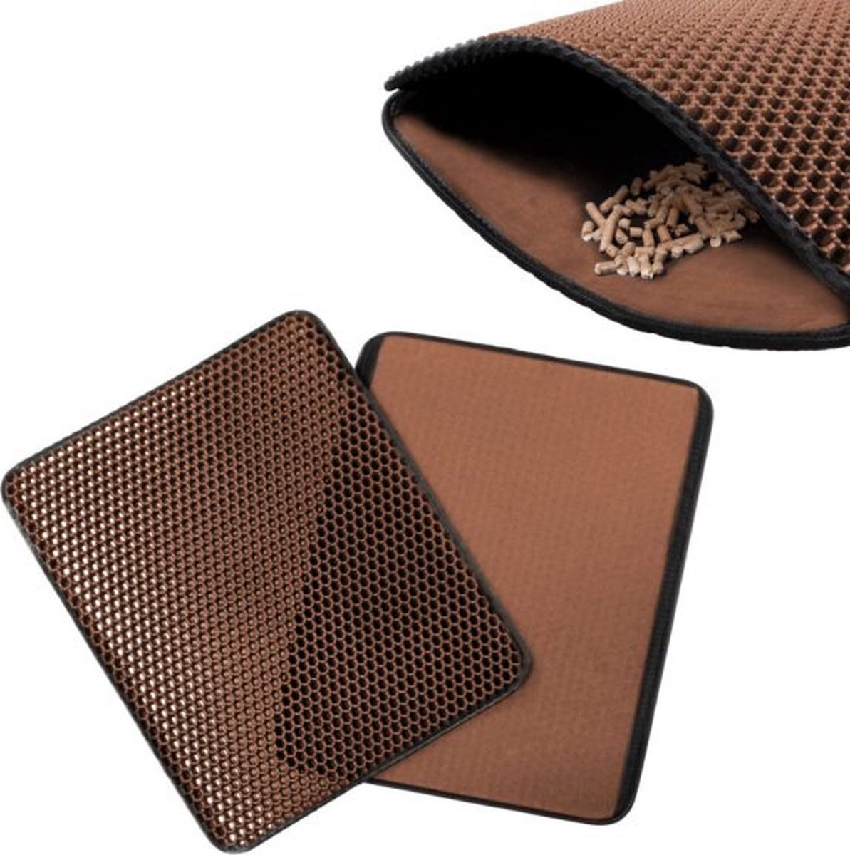 IGOODS - Kattenbakmat Met Filter - 45 X 60 - Waterdicht - Dubbele Laag - Bruin