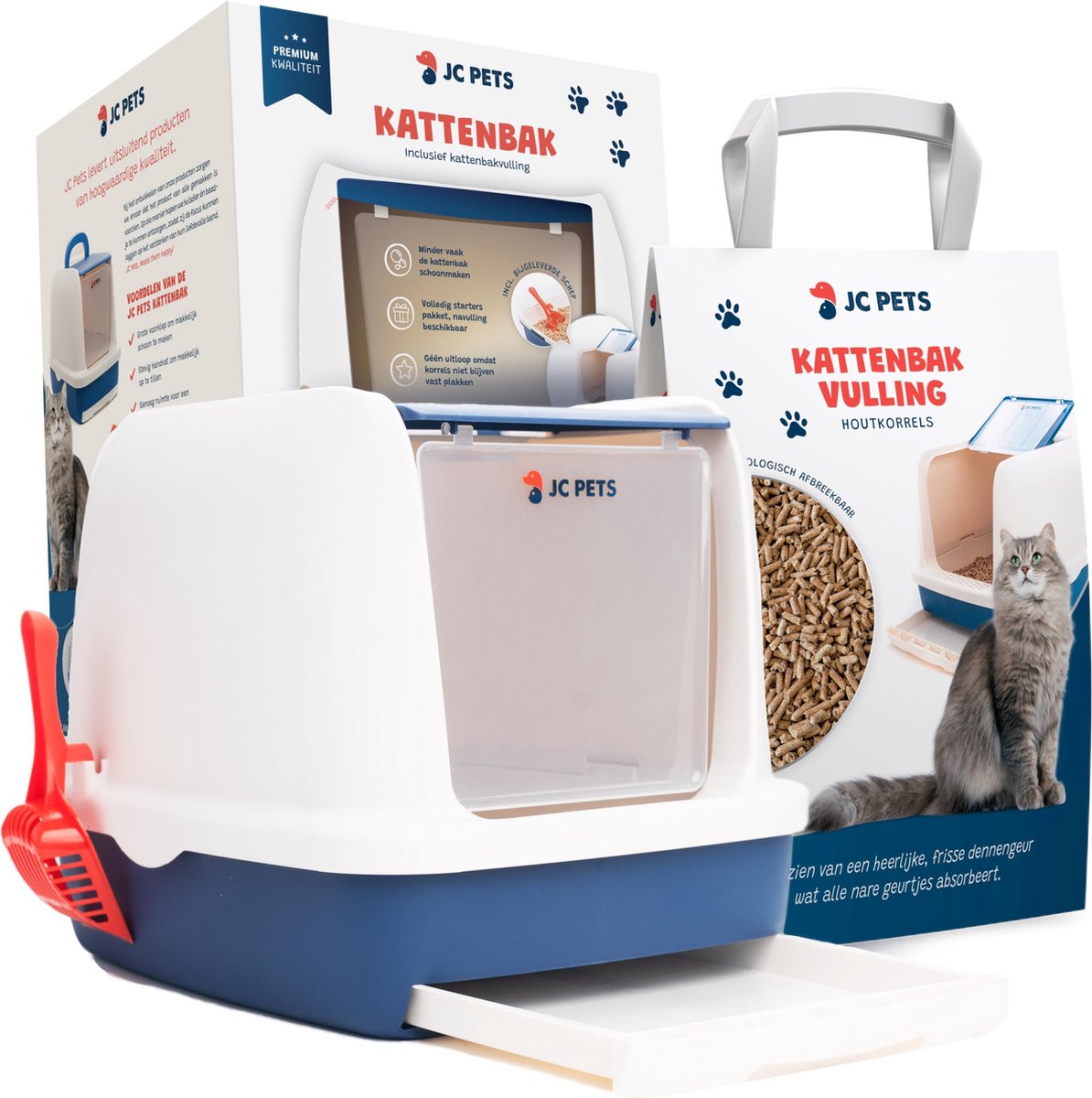  JC Pets Premium Kattenbak Systeem - Inclusief 2.5KG / 4L Kattenbakvulling - Zelfreinigend